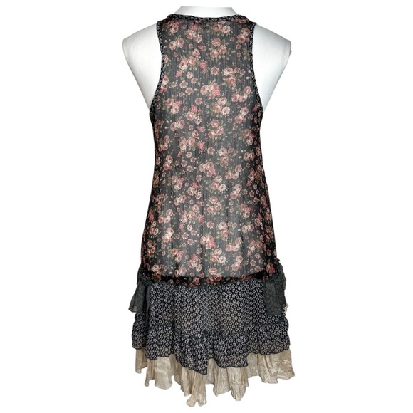 Cecico Fairy Dress M Black Pink SHEER Floral Ruffle Whimsigoth Coquette Mini - Picture 5 of 8